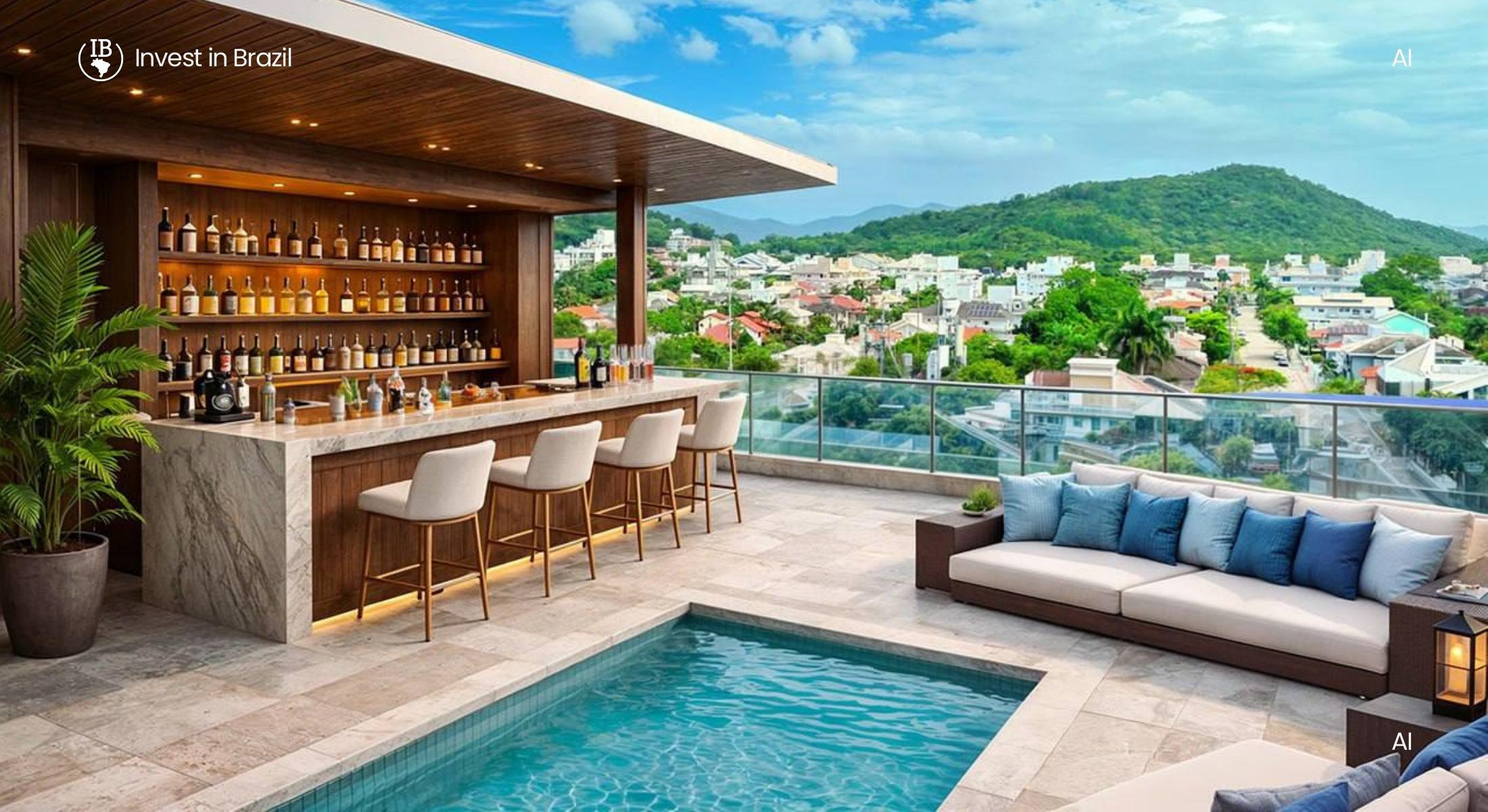 Bar y piscina en el rooftop. Imagen conceptual del proyecto, sujeta a modificaciones.