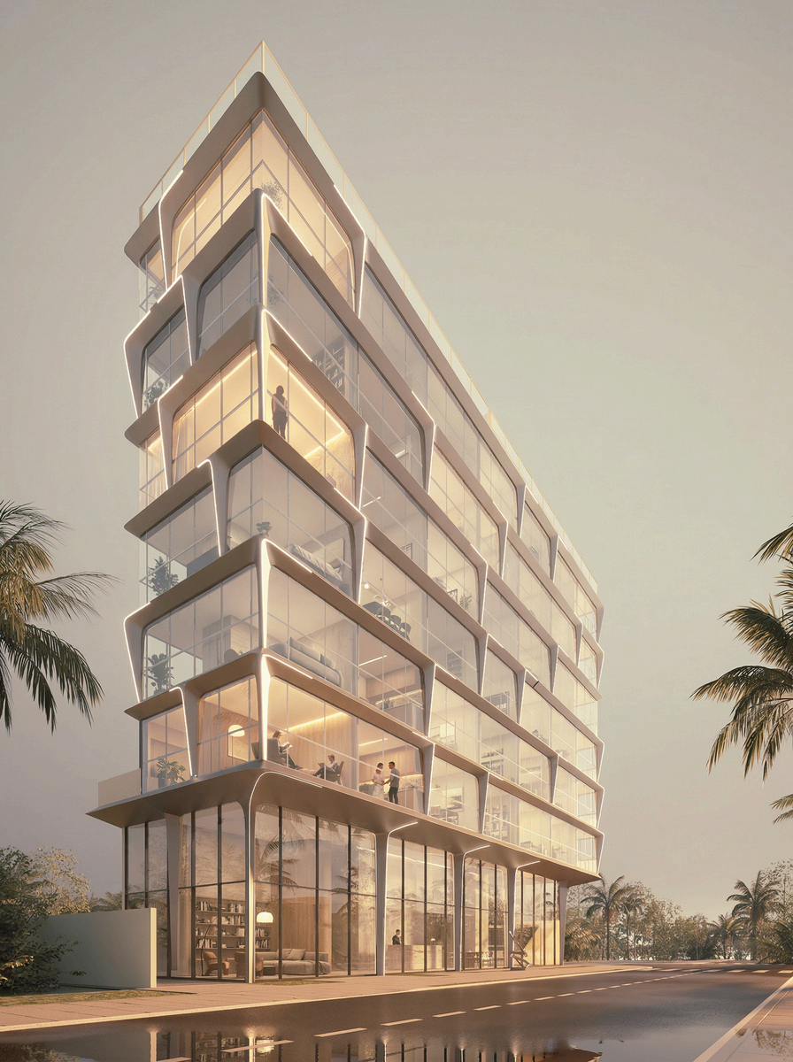 Fachada sobre la esquina de la Av. dos Búzios. Imagen conceptual del proyecto, sujeta a modificaciones.