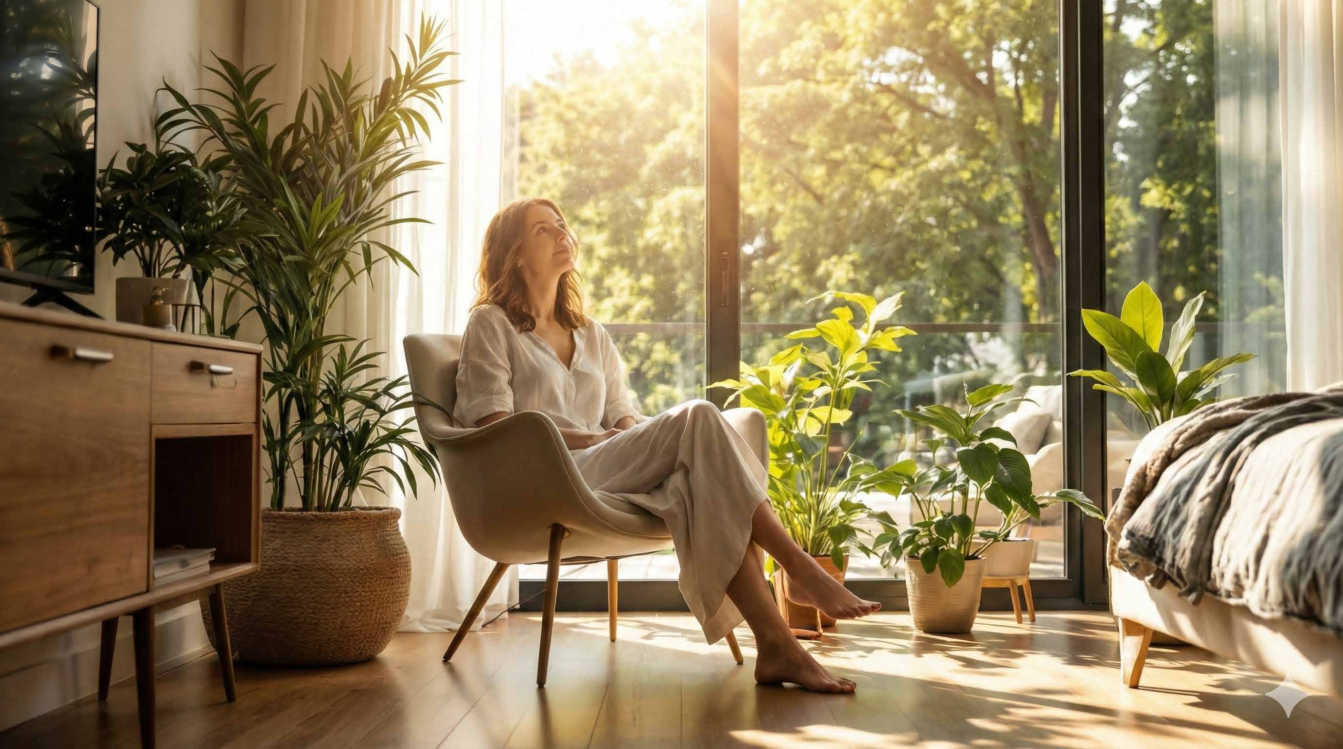 Volumen bajo, madera y vegetación en los balcones