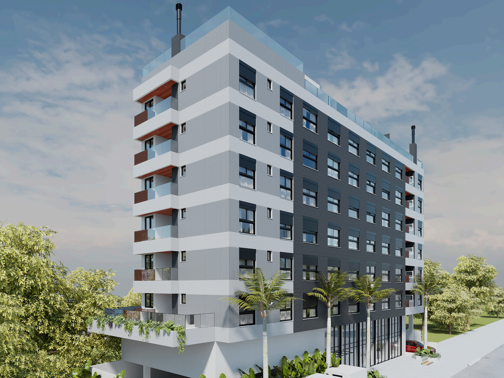 Volumetría del edificio y accesos