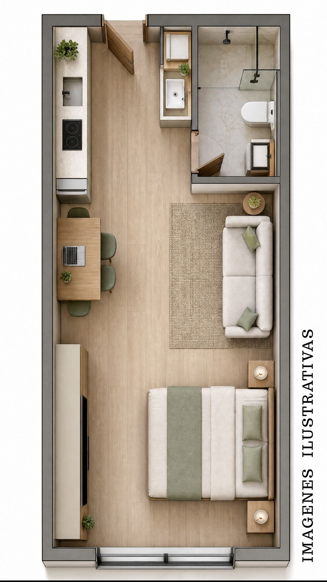 Studio — 31,50 m² privativos