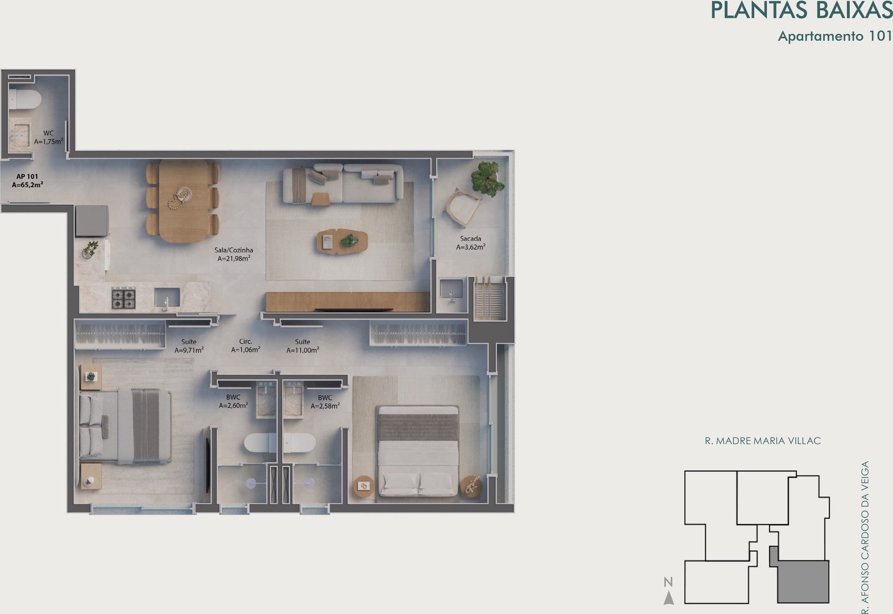 2 dormitorios — 77,20 m² privativos (unidad 101)