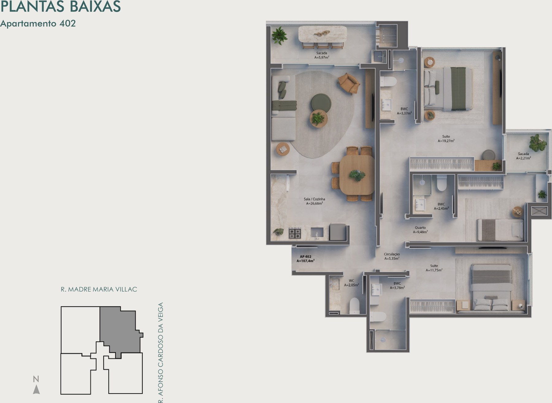 Cobertura 3 dormitorios — 132,64 m² privativos (unidad 402)